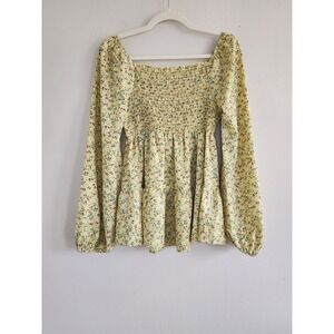 Womens Babydoll Smocked Top Small Feminine Boho Y2K Coquette Fairy Festival 90s